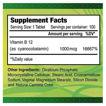 Alfa Vitamins , Vitamina B12, 1000mcg, 100 tabletas