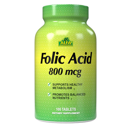 Alfa Vitamins, Ácido Fólico, 800 mcg,  100 tabletas