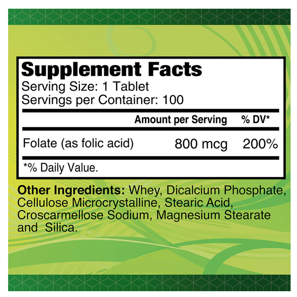 Alfa Vitamins, Ácido Fólico, 800 mcg,  100 tabletas