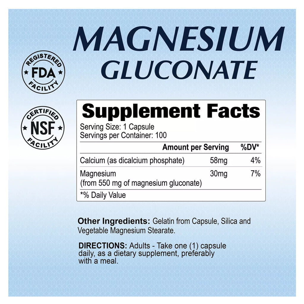 Alfa Vitamins, Magnesium Gluconate, 100 cápsulas