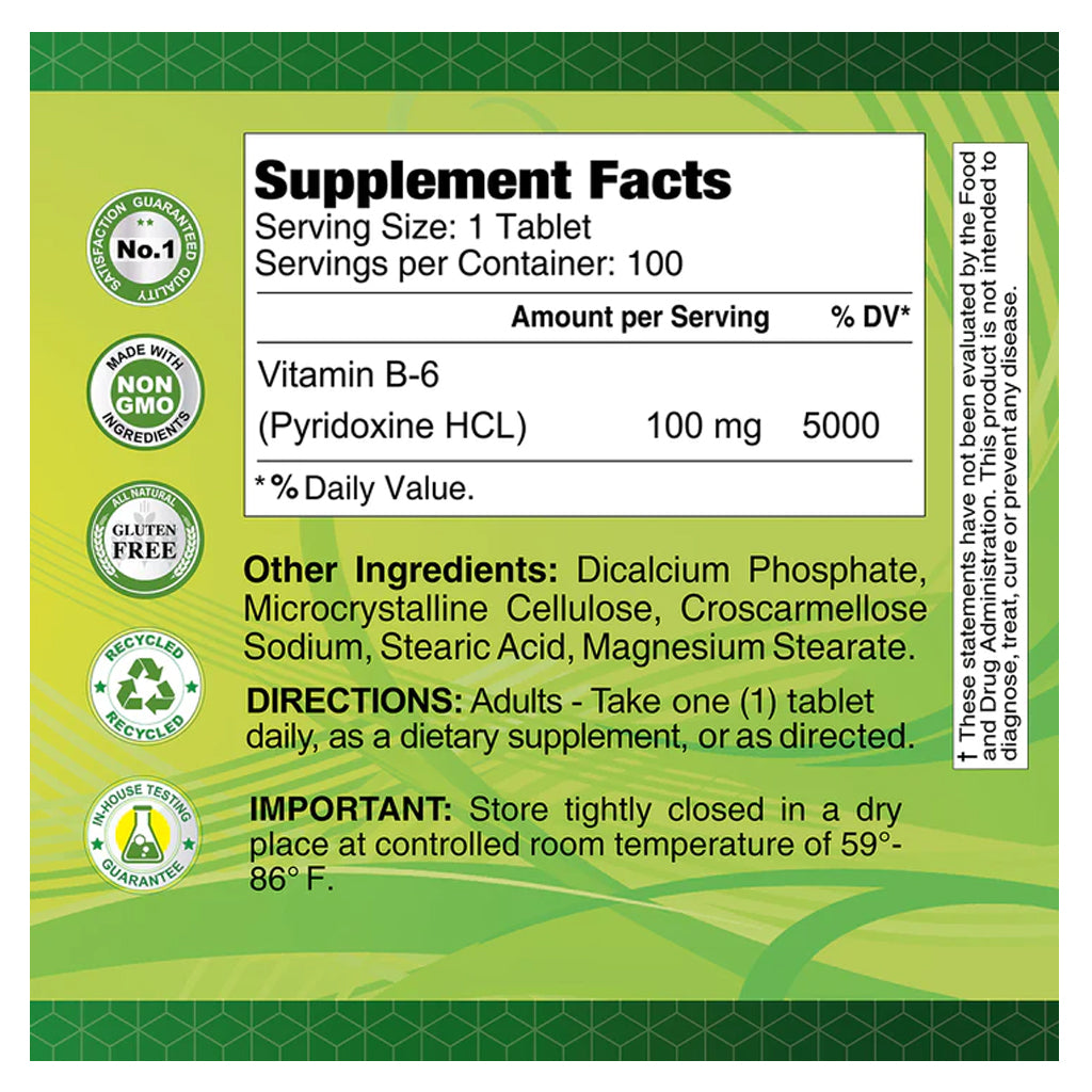 Alfa Vitamins, Vitamina B-6, 100mg,  100 tabletas