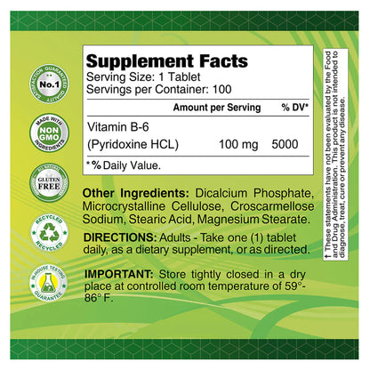 Alfa Vitamins, Vitamina B-6, 100mg,  100 tabletas