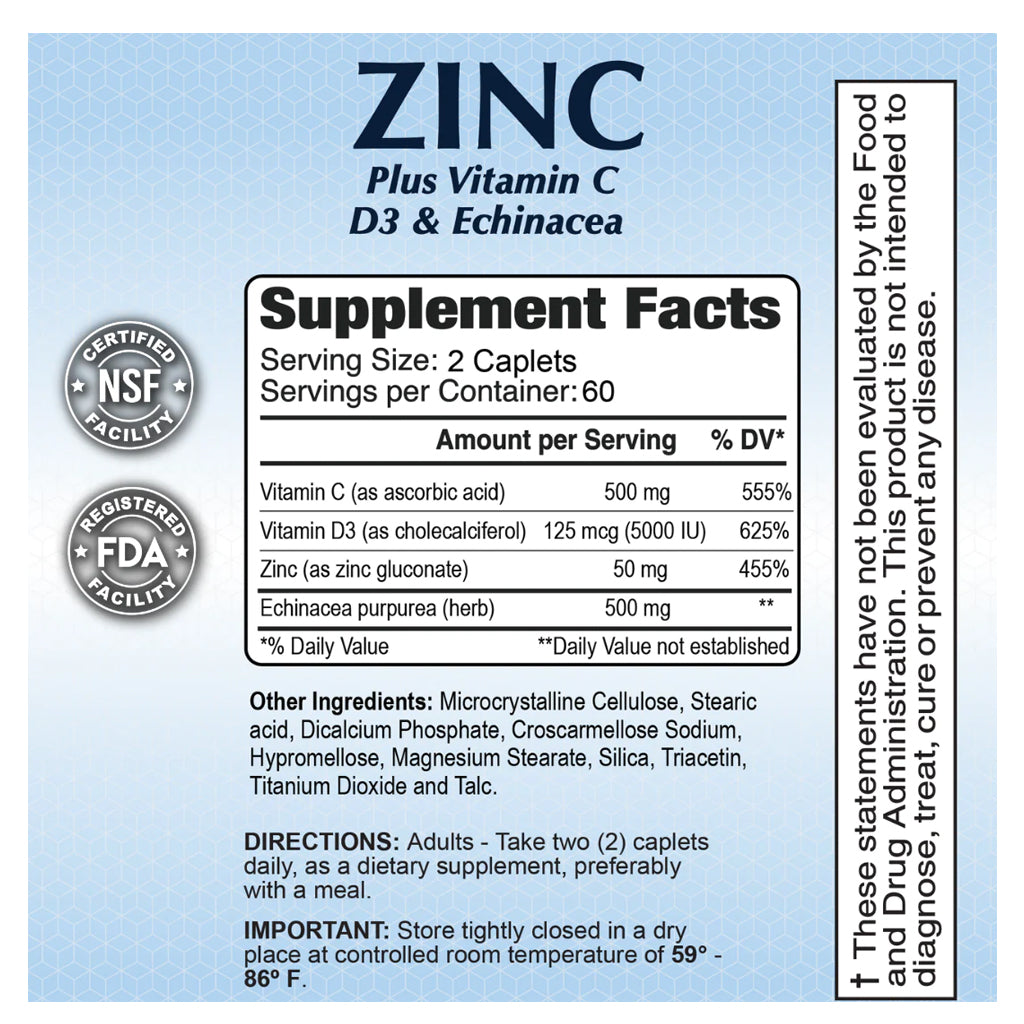 Alfa Vitamins, Zinc + Vitamina C + D3 + Echinacea,  120 tabletas