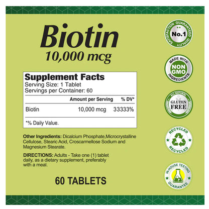 Alfa Vitamins, Biotin 10000 mcg,  60 tabletas