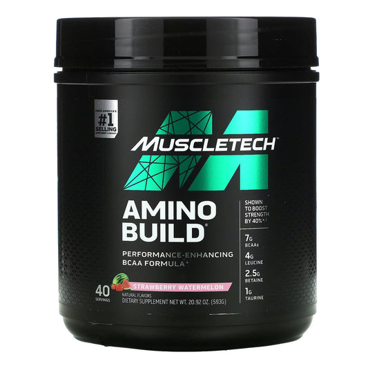 Amino Build, MuscleTech, Fresa y Patilla Strawberry, 40 servicios