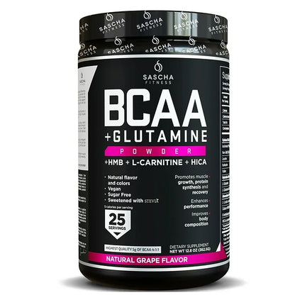 Sascha Fitness, BCAA + Glutamina, Uva, 363gr, 25serv