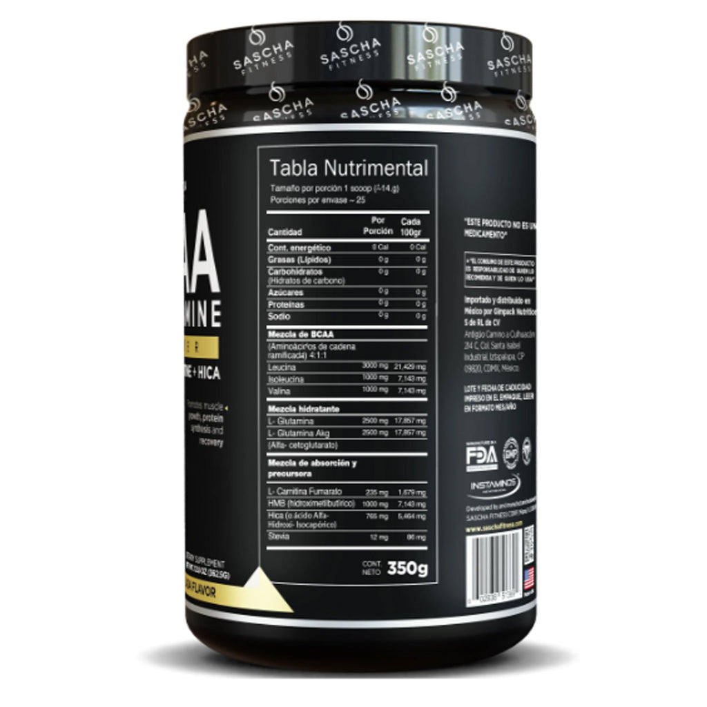 Sascha Fitness, BCAA + Glutamina, Piña colada,  362gr, 25serv