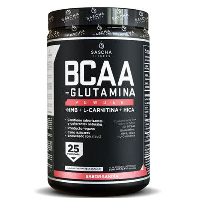 Sascha Fitness, BCAA + Glutamina, Patilla, 363gr, 25serv