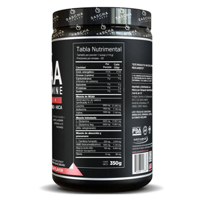 Sascha Fitness, BCAA + Glutamina, Patilla, 363gr, 25serv