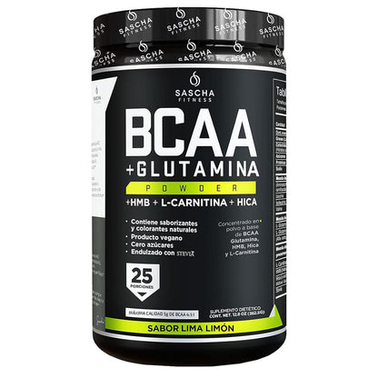 Sascha Fitness, BCAA + Glutamina, Lima limon, 363gr, 25serv