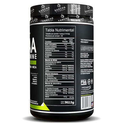 Sascha Fitness, BCAA + Glutamina, Lima limon, 363gr, 25serv