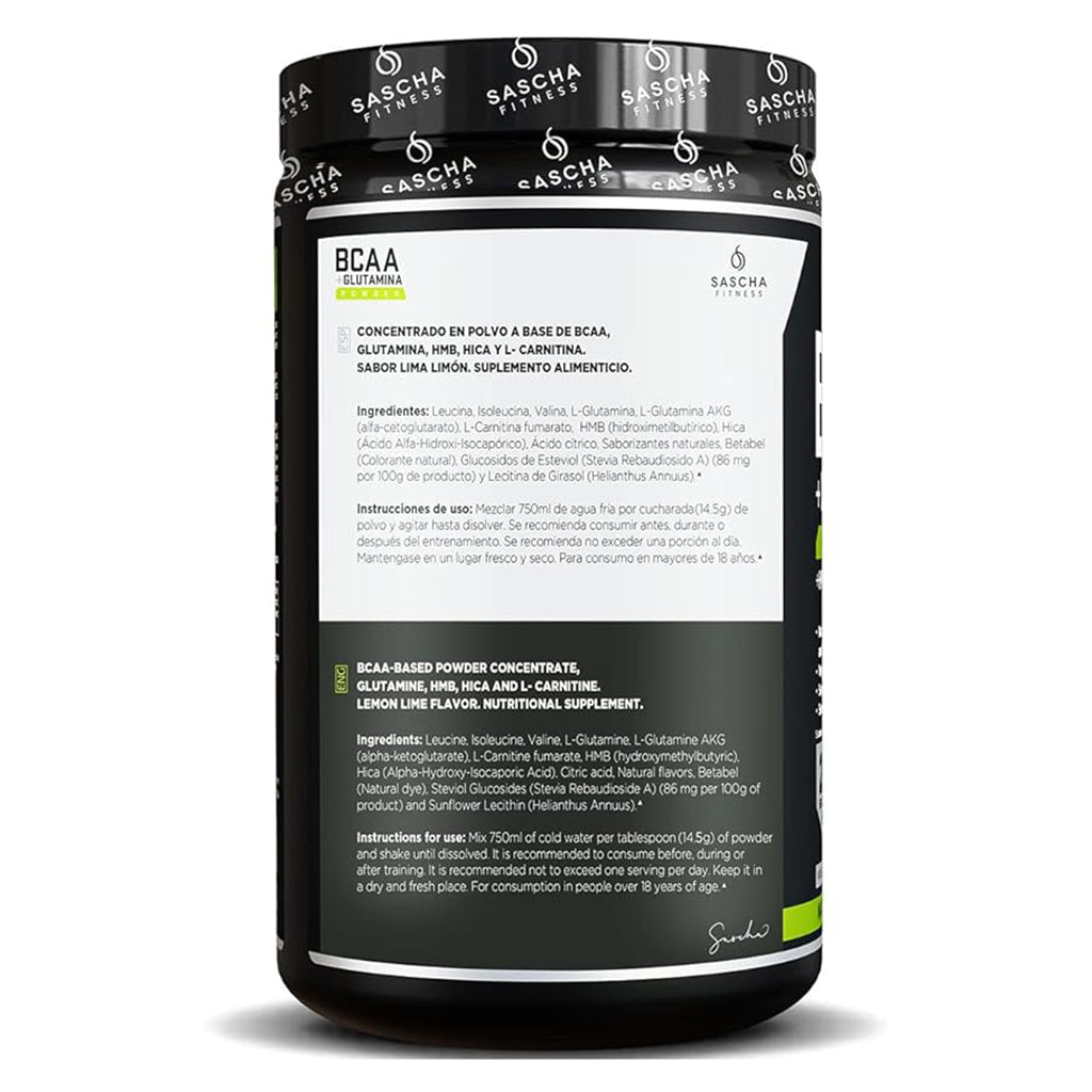 Sascha Fitness, BCAA + Glutamina, Lima limon, 363gr, 25serv