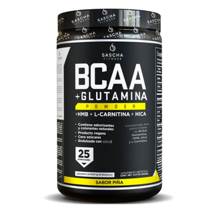 Sascha Fitness, BCAA + Glutamina, Piña, 363gr, 25serv