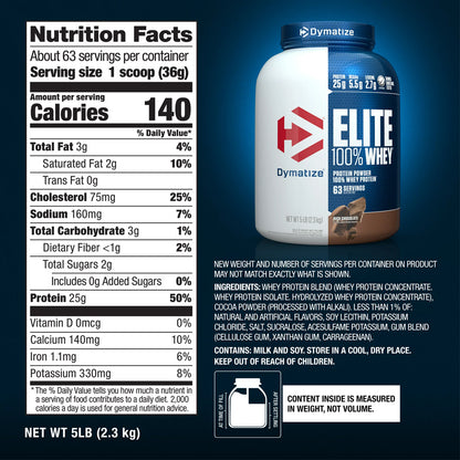 Elite 100% Whey Rich Chocolate Dymatize - 5 Libras