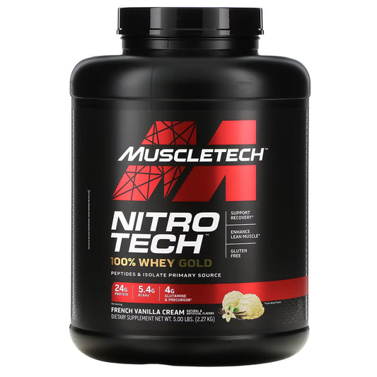 Muscletech, NitroTech 100% Whey Gold, vainilla, 5lb, 69 servicios