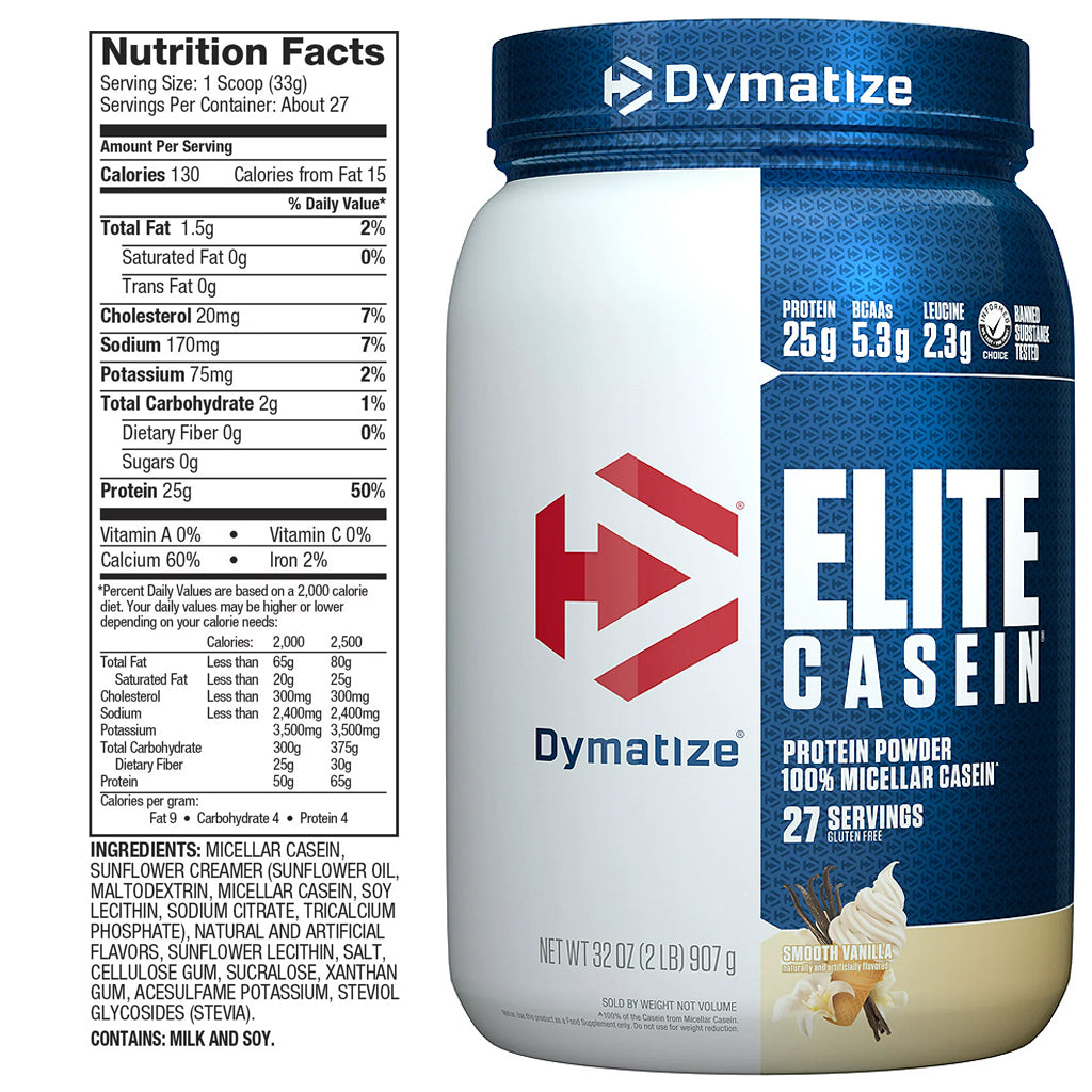 Dymatize, Elite Caseina, Vainilla, 2lb, 27serv