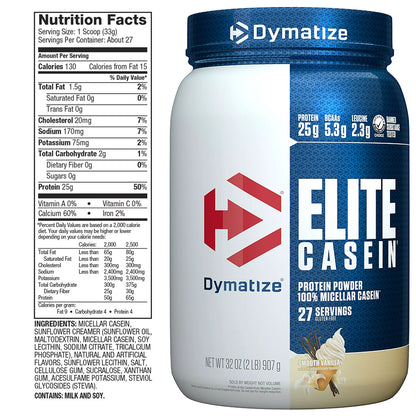 Dymatize, Elite Caseina, Vainilla, 2lb, 27serv